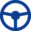 Blue steering wheel icon on black background